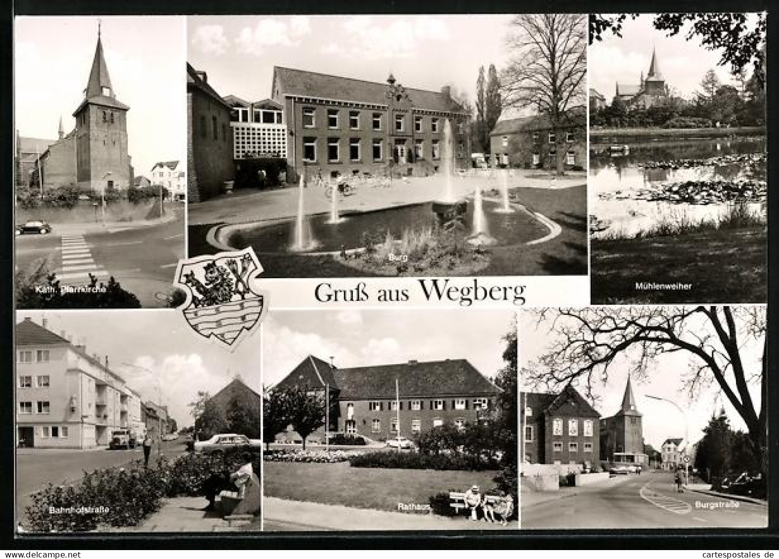 AK Wegberg, Rathaus, Mühlenweiher, Bahnhofstrasse, Burgstrasse, Wappen