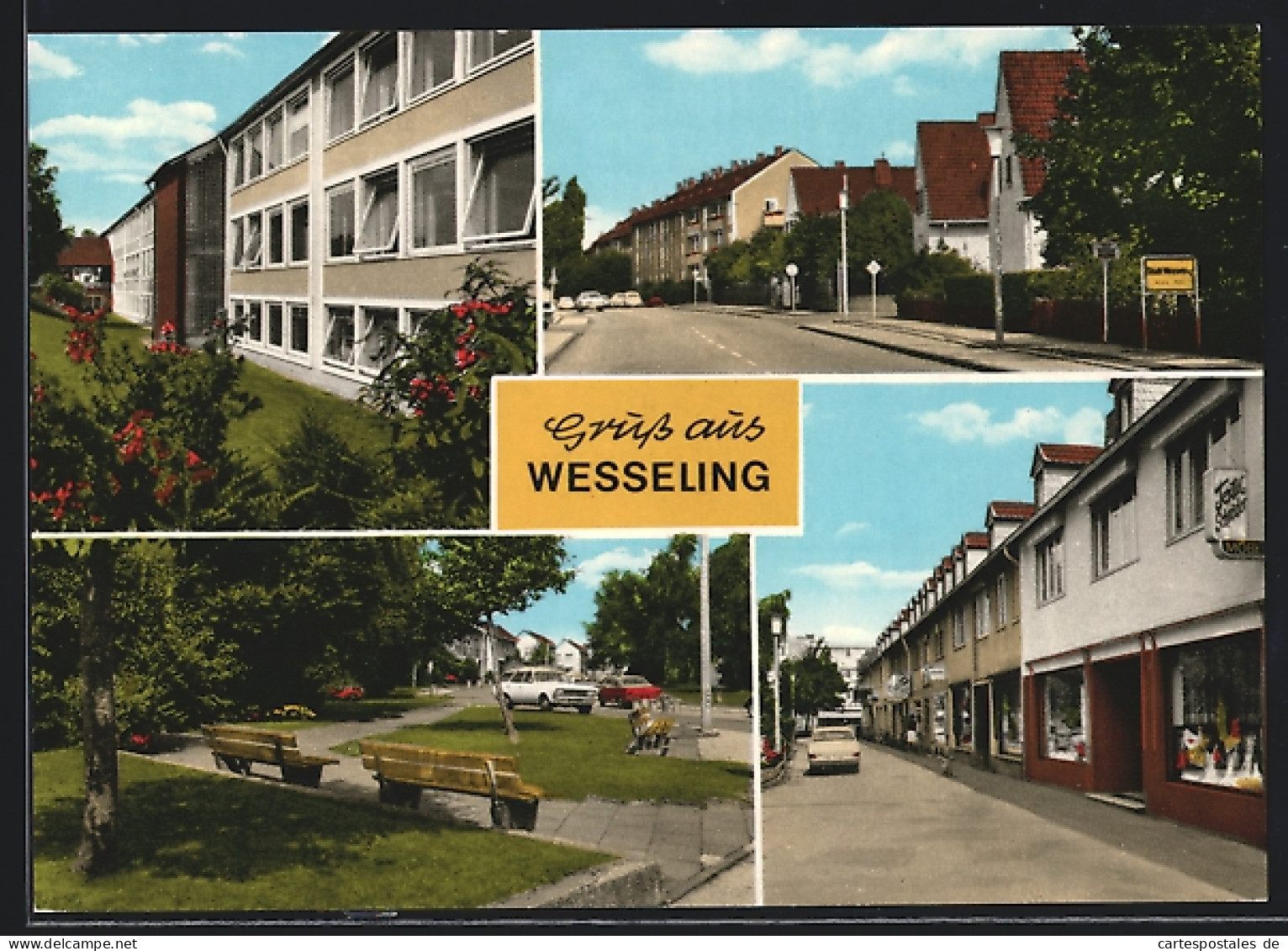 AK Wesseling, Ortseingang, Textil-Geschäft Schröder, kleiner Park