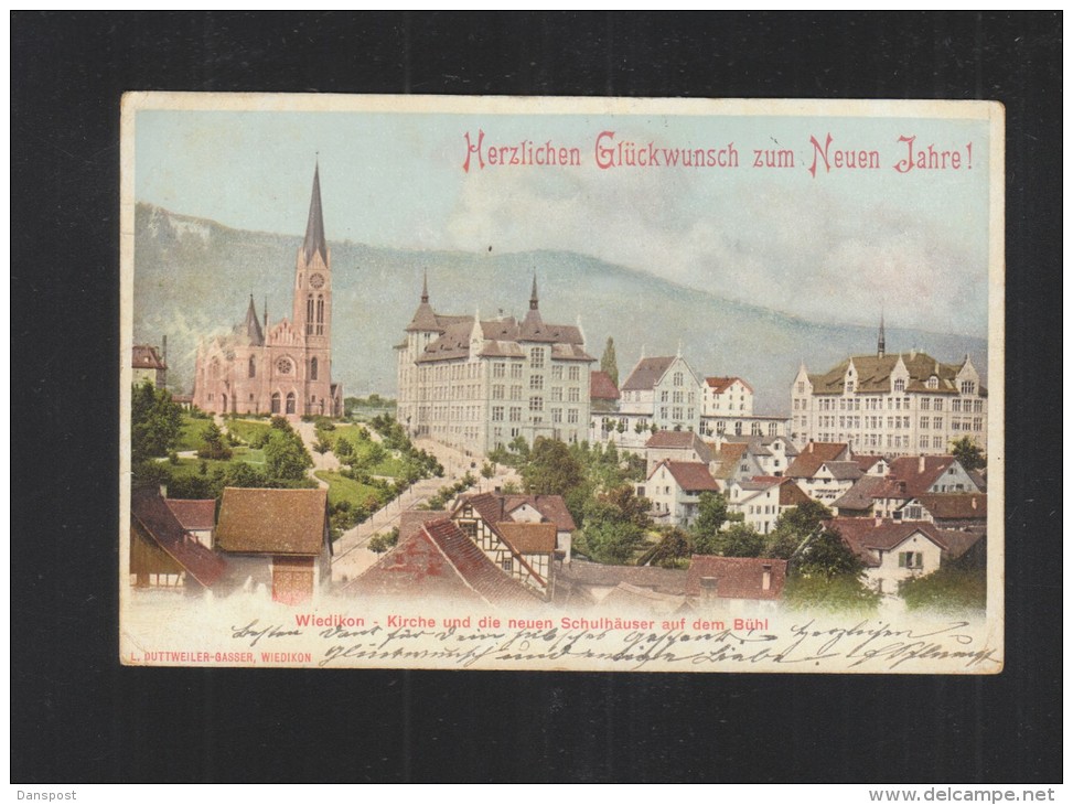 AK Wiedikon Kirche und die neuen Schulhäuser 1901