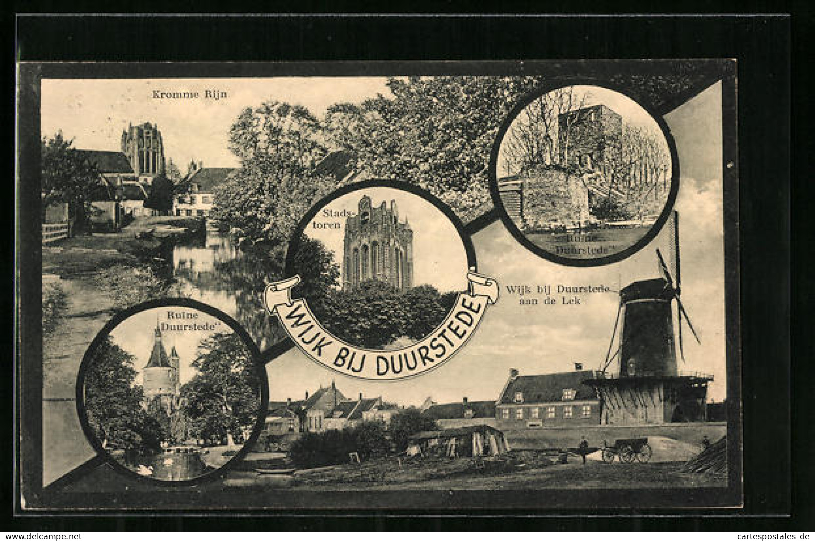 AK Wijk bij Duurstede, Kromme Rijn, Ruine Duurstede, Stadtstoren