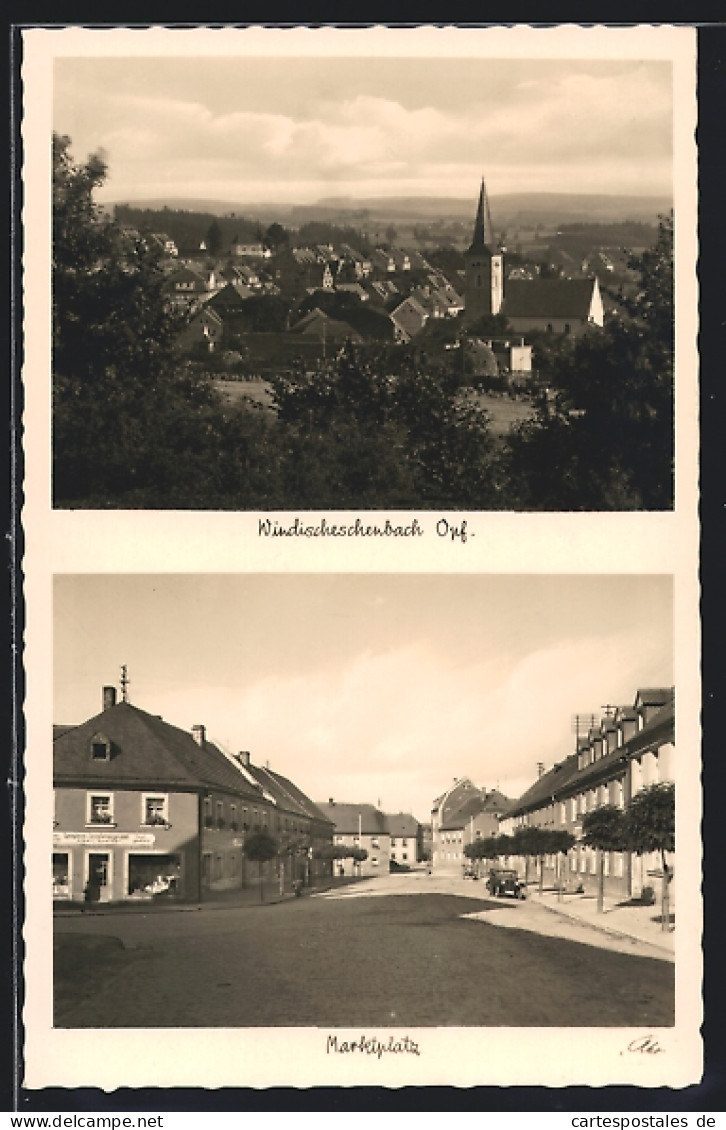 AK Windischeschenbach Opf., Ortsansicht mit Kirche, Marktplatz