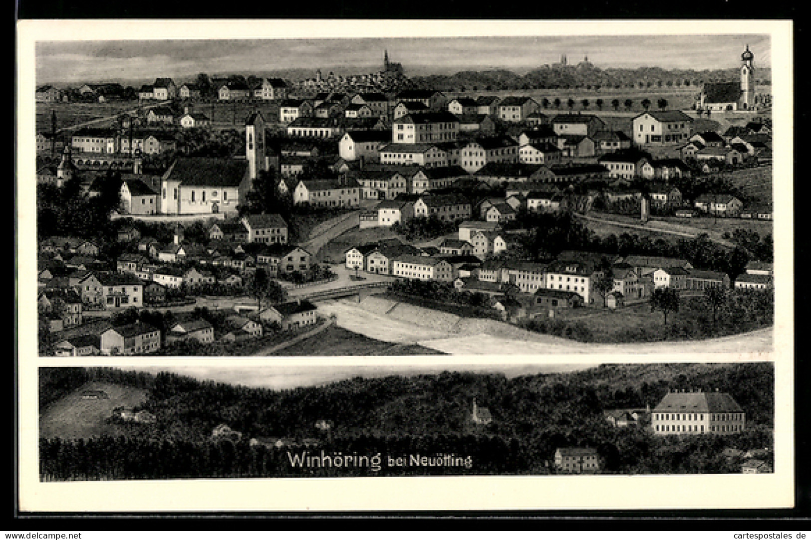 AK Winhöring bei Neuötting, Ortsansicht aus der Vogelschau