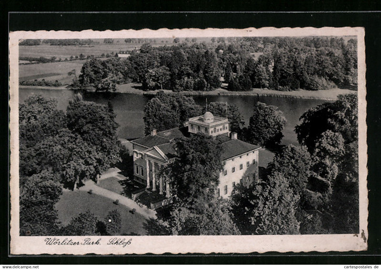 AK Wörlitz, Schloss und Park aus der Vogelschau