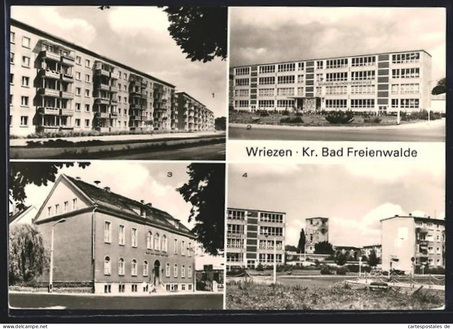 AK Wriezen, Kirchhofstrasse, Salvador-Allende-Oberschule, Klubhaus, Ortspartie