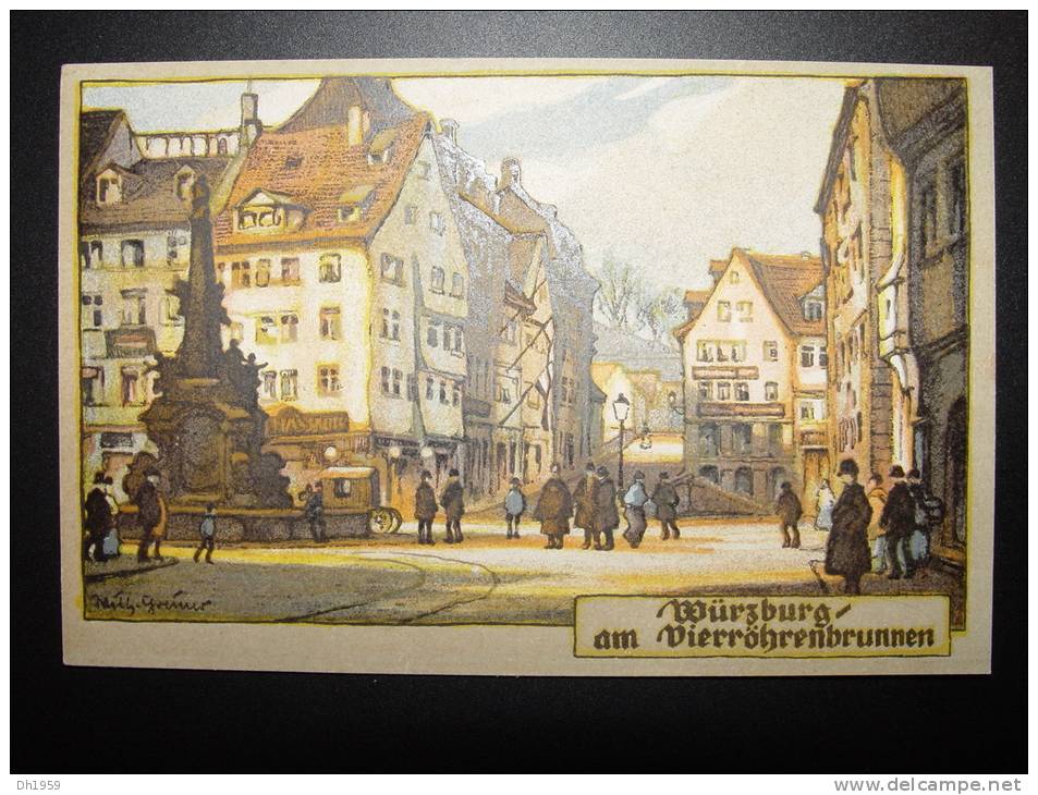 AK WÜRZBURG VIERRÖHRENBRUNNEN  SERIE 1 STEINZEICHNUNGEN WILHELM GREINER