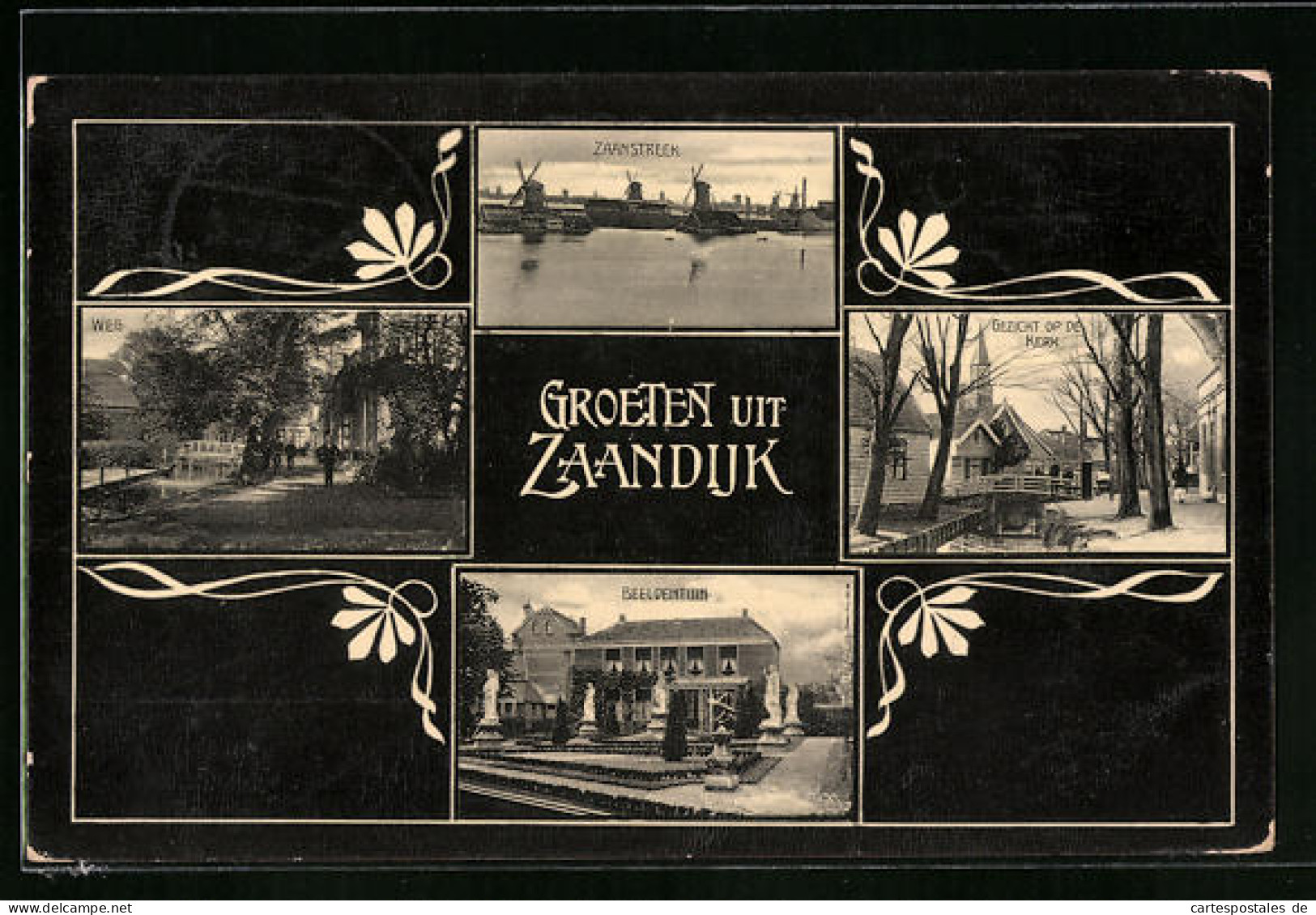 AK Zaandijk, Zaanstreek, Gezicht op de Kerk, Beeldentuin