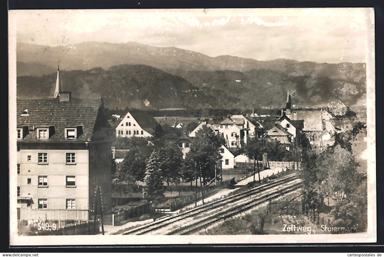 AK Zeltweg, Ortsansicht mit Alpenpanorama