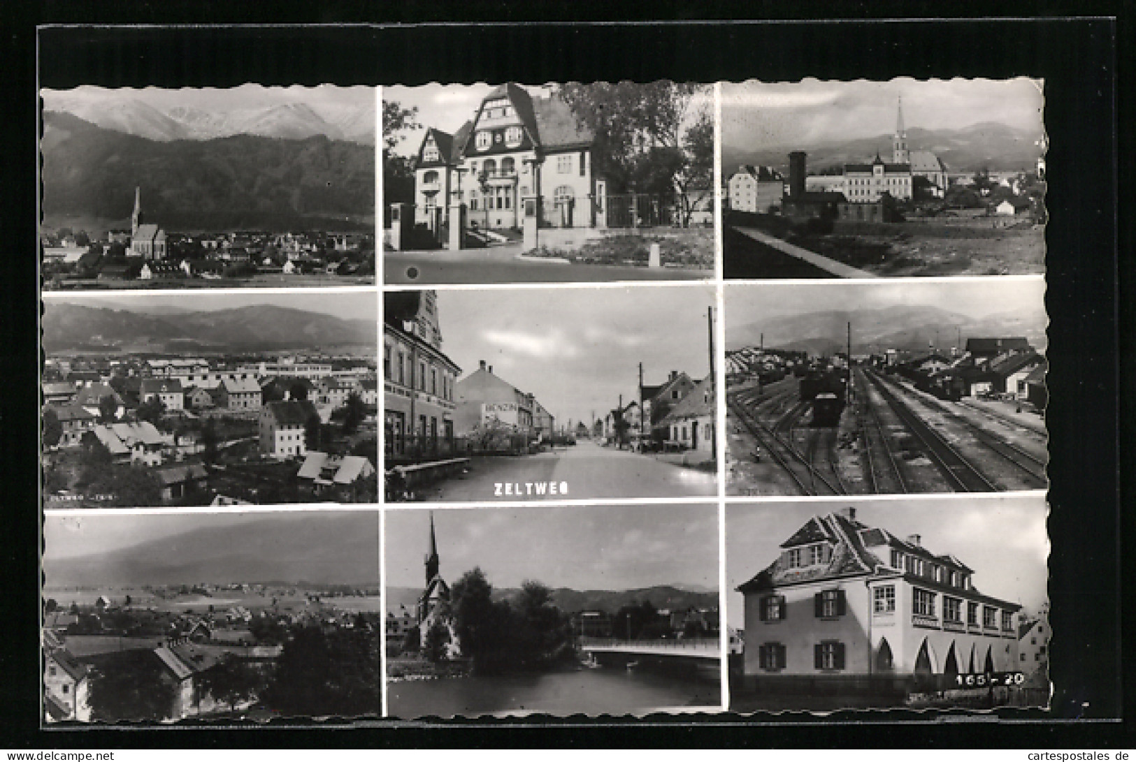AK Zeltweg, Strassenpartien, Bahngleise und Kirche