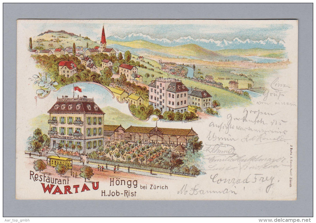 AK ZHs ZÜRICH HÖNGG 1900-08-27 Höngg Restaurant Wartau Litho J Butz