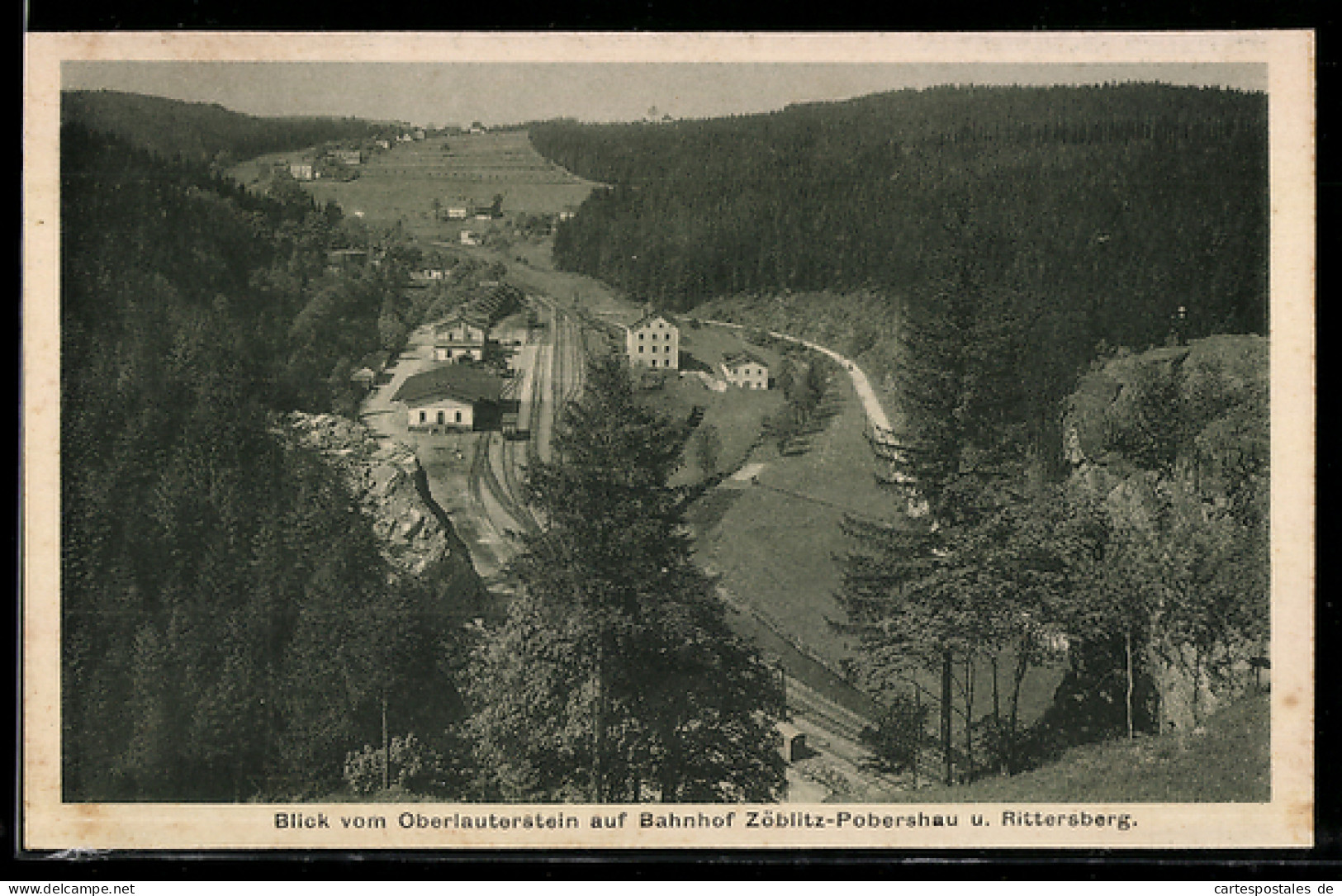 AK Zöblitz /Erzgeb., Bahnhof Zöblitz-Pobershau, Rittersberg, Blick vom Oberlauterstein