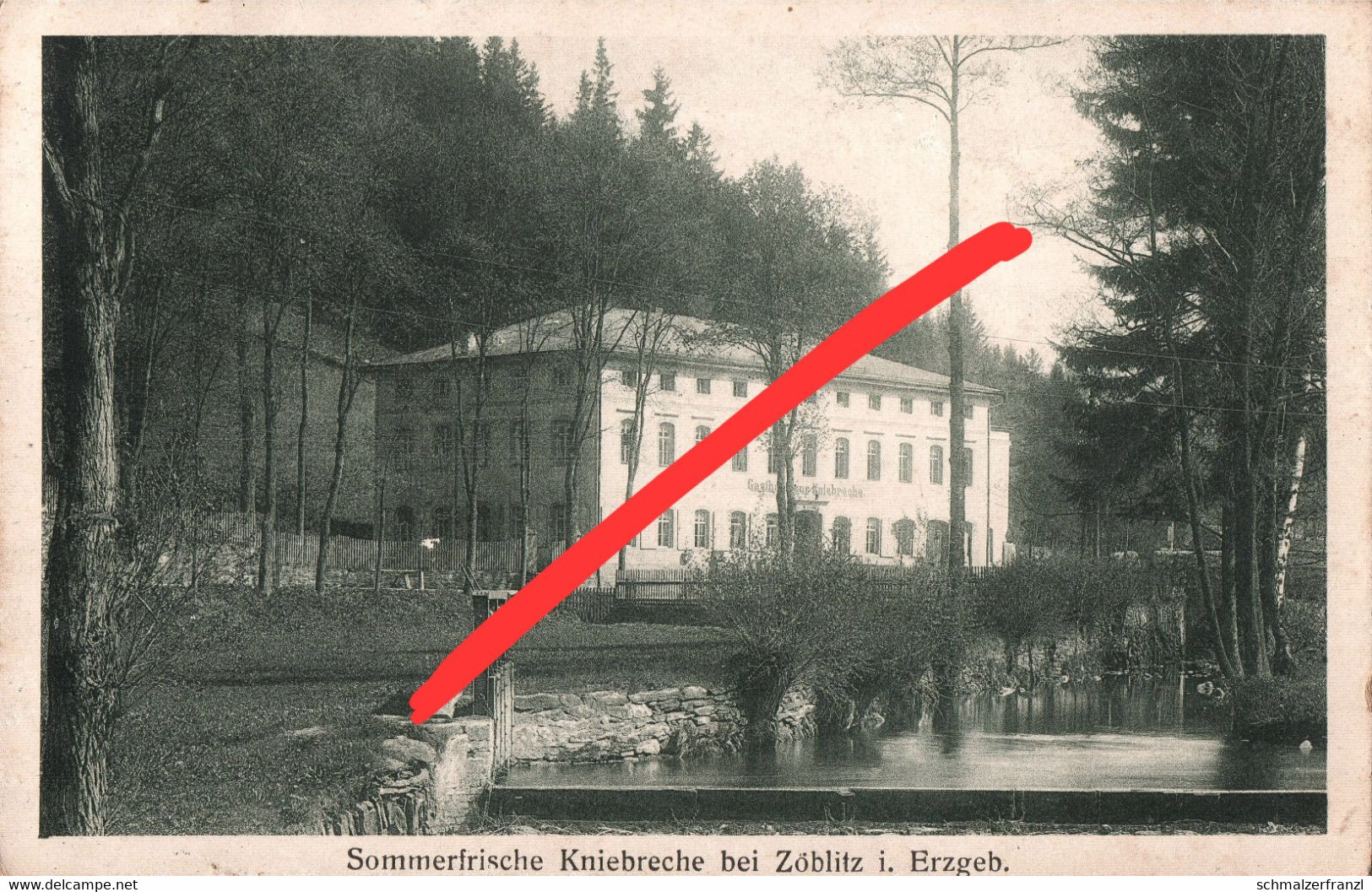 AK Zöblitz Gasthof Kniebreche a Pobershau Ansprung Marienberg Pockau Lengefeld Kühnhaide Rübenau Erzgebirge Bahnpost