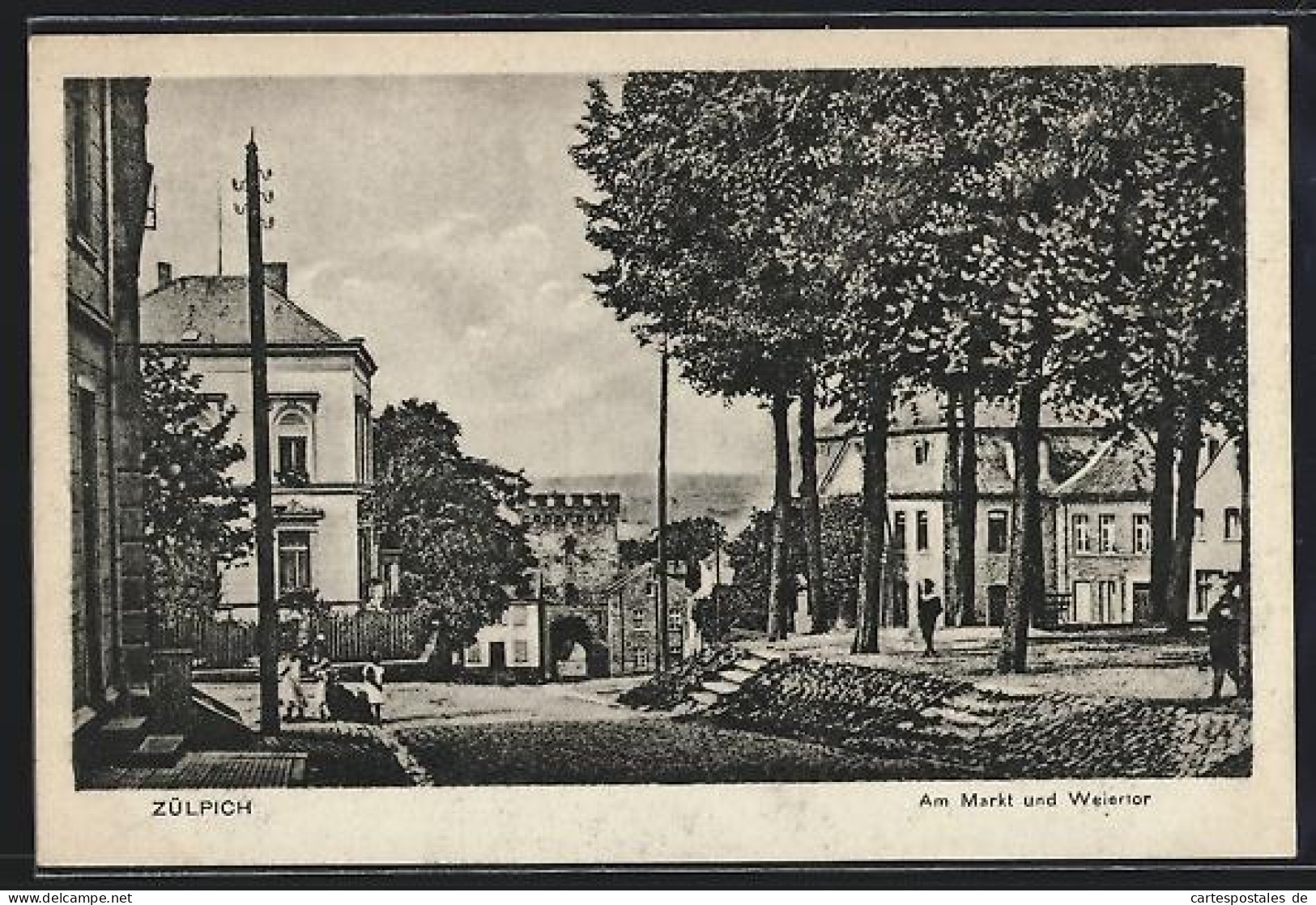 AK Zülpich, Am Markt und Weiertor mit Passanten