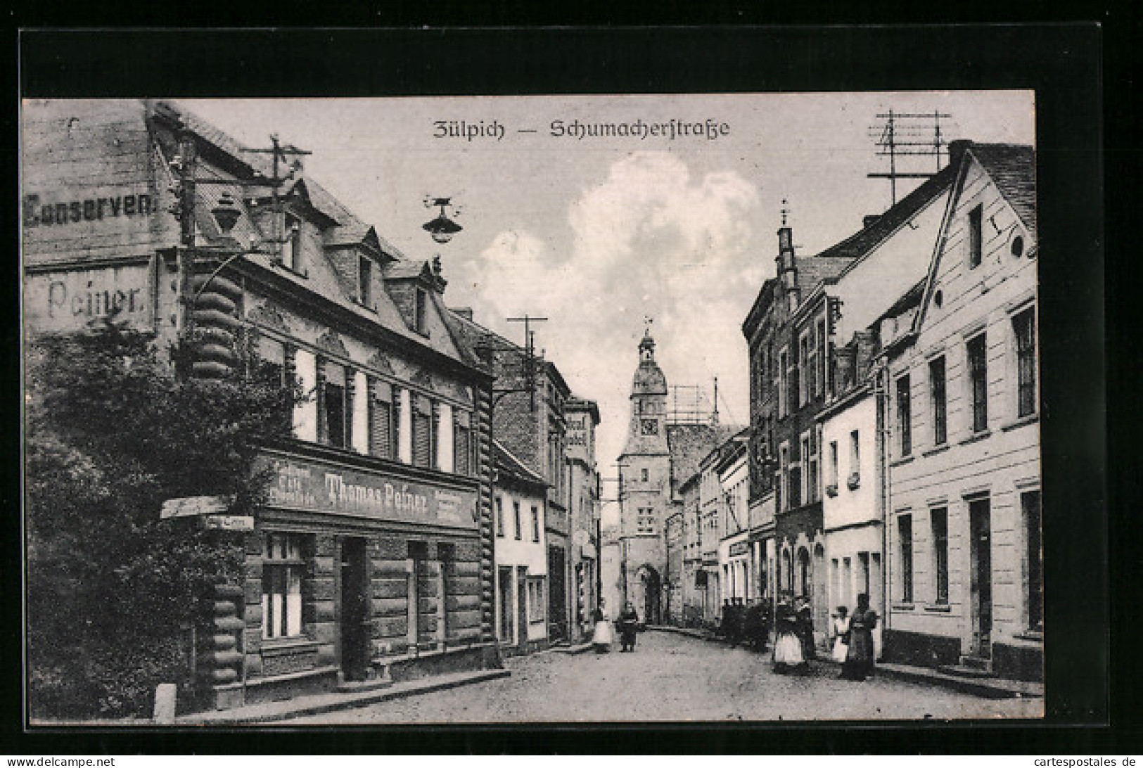 AK Zülpich, Schumacherstrasse mit Central-Hotel und Konditorei-Cafe