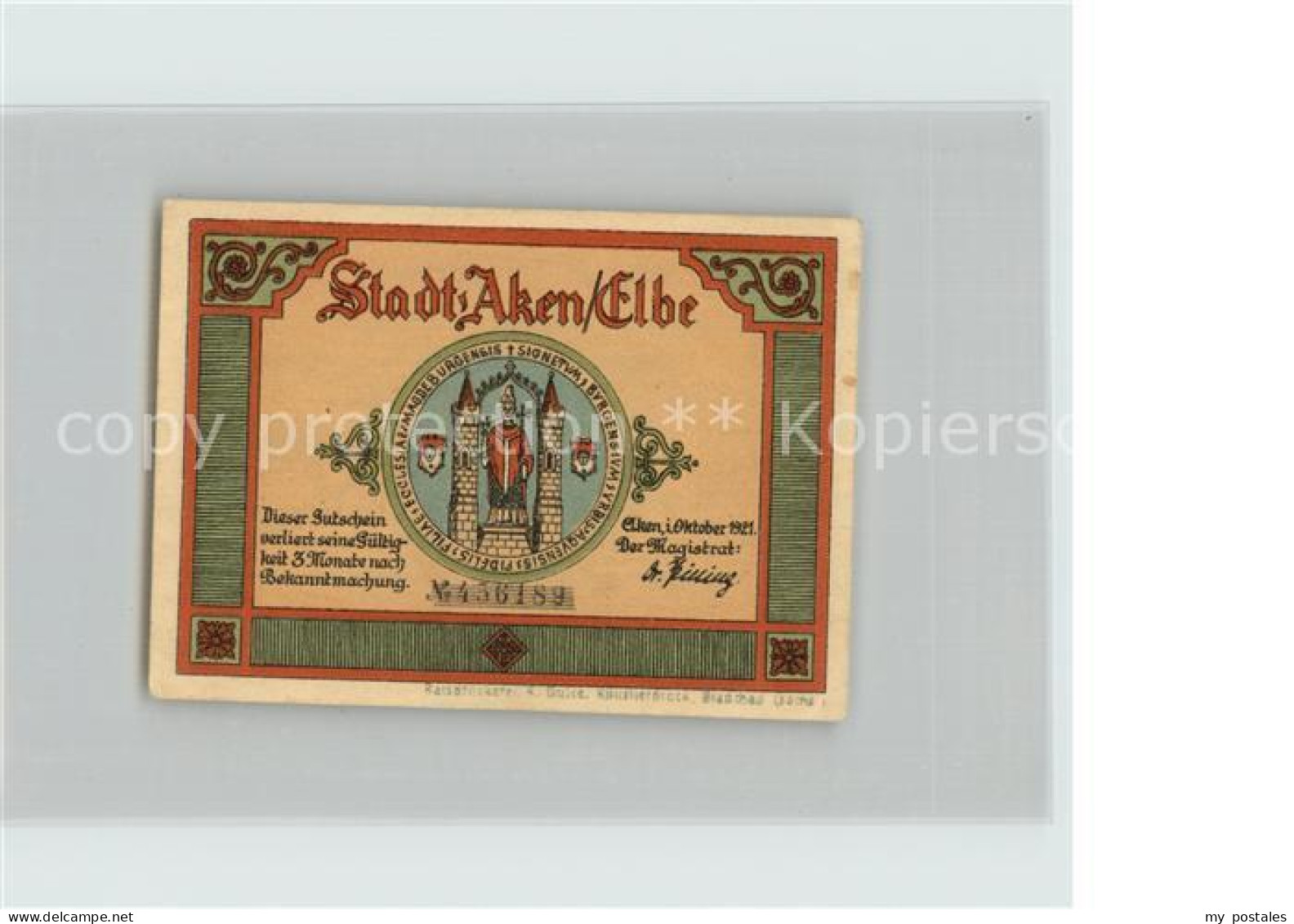 Aken Elbe 5075 Pfennig Gutschein Burg Tor