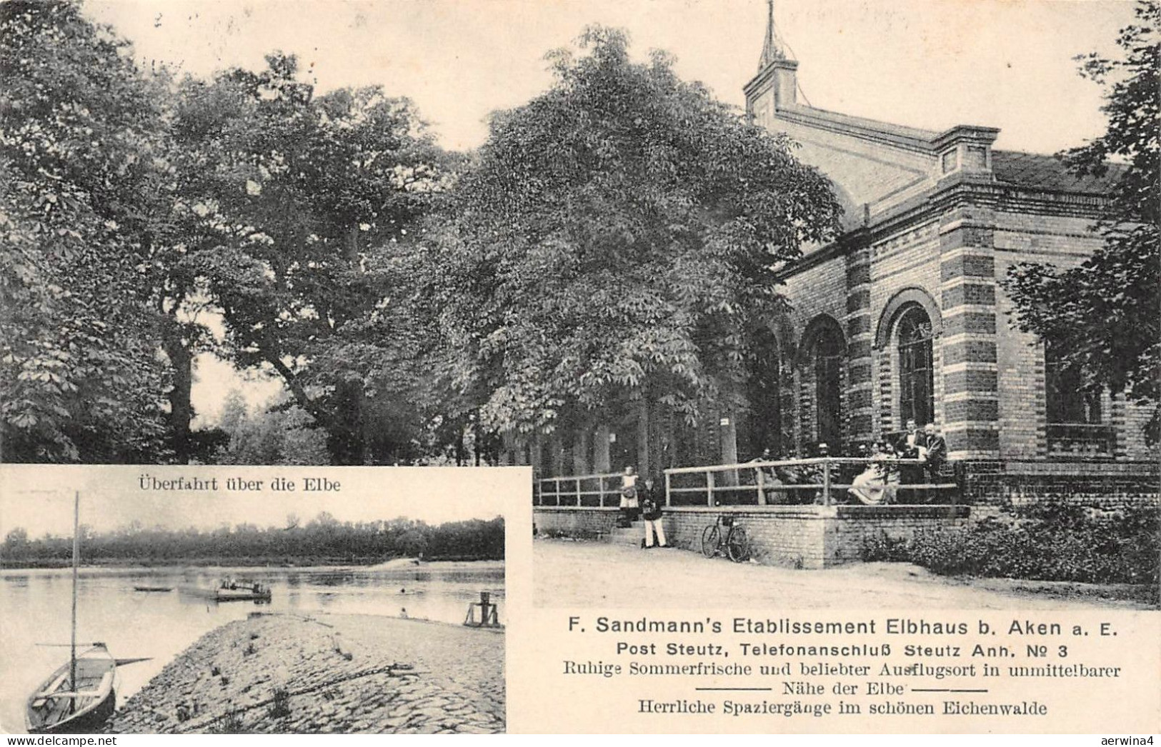 Aken (Elbe) Männer am Restaurant Elbhaus Postkarte 1913