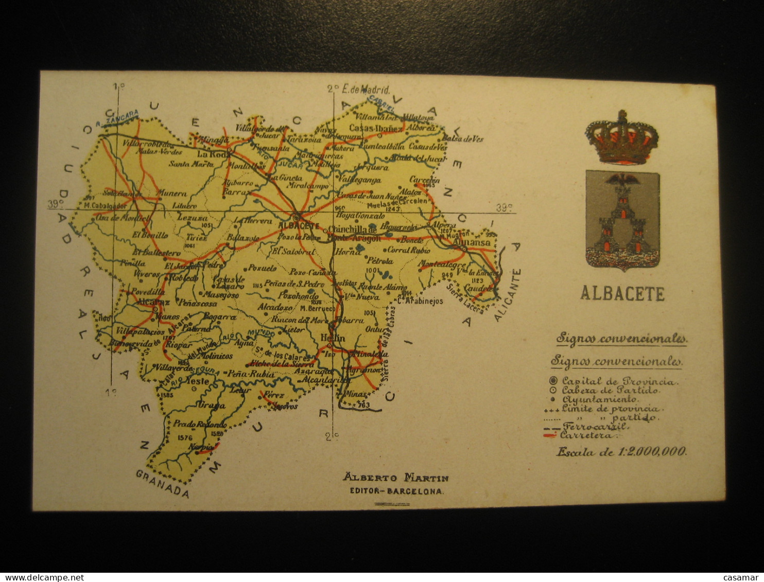ALBACETE postcard SPAIN map geography atlas Alberto Martin Editor