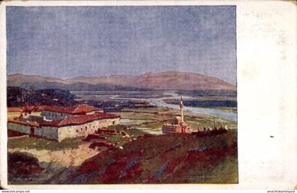 Artiste CPA Prinz, Karl Ludwig, Lezha Albanien, Ortschaft mit Landschaftsblick, Moschee