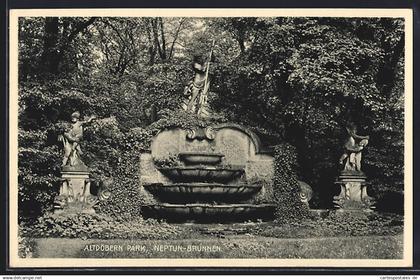 AK Altdöbern, Neptun-Brunnen im Park