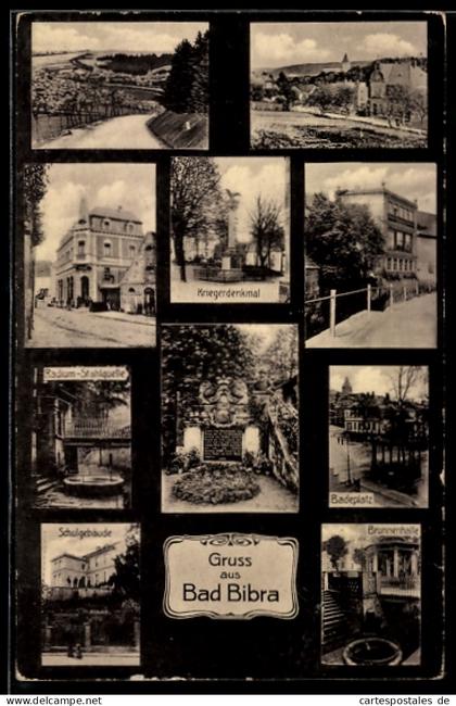 AK Bad Bibra, Schulgebäude, Brunnenhalle, Badeplatz