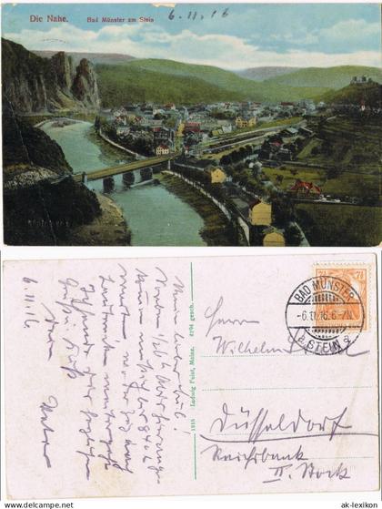 Bad Münster am Stein-Bad Münster am Stein-Ebernburg Stadtblick mit Nahe 1916