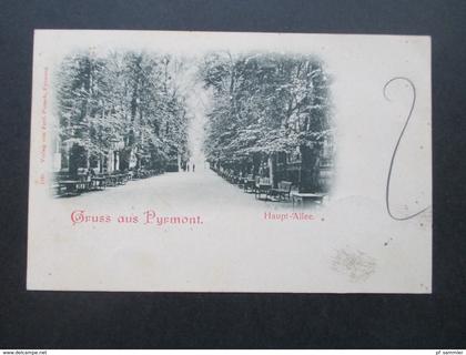 AK 1898 Gruss aus Bad Pyrmont. Haupt Allee. Bahnpoststempel Halle (Saale) - Löhne Zug 526. Tolle Karte!