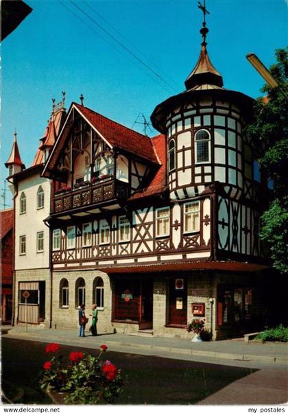 Bad Rodach Bayern Fridolinhaus Fachwerk Erker Turm Balkon Blumen historisches-Ge