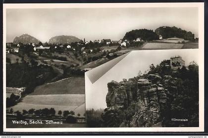 AK Weissig /Sächs. Schweiz, Bärenstein, Panorama mit Gebirge