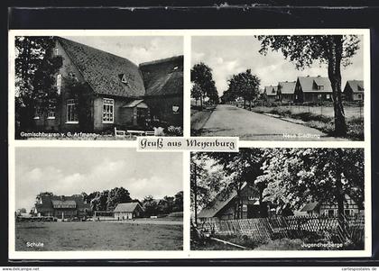 AK Meyenburg / Bremen, Gemischtwaren G. Arfmann, Neue Siedlung, Jugendherberge