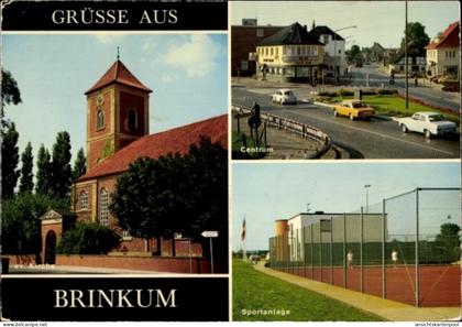 CPA Brinkum bei Bremen Stuhr in Niedersachsen, GRÜSSE AUS, Kirche, Centrum, Sportanlage, Stadtansi
