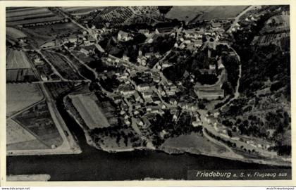 CPA Etzel Friedeburg Ostfriesland, Luftaufnahme von Fluss, Landschaft,