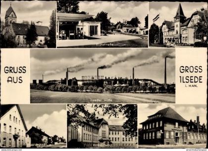 CPA Groß Ilsede in Niedersachsen, Evang. Kirche, Eichstraße, Ilseder Hütte, Volksschule, Groß Ilse