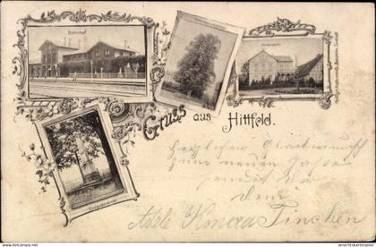 CPA Hittfeld Seevetal in Niedersachsen, Bahnhof Gleisseite, Kriegerdenkmal