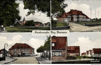 CPA Kirchweyhe Weyhe Niedersachsen, Kirche, Rathaus, Am Bahnhof, Birkenstraße, Kirchweyhe Bez. Bre