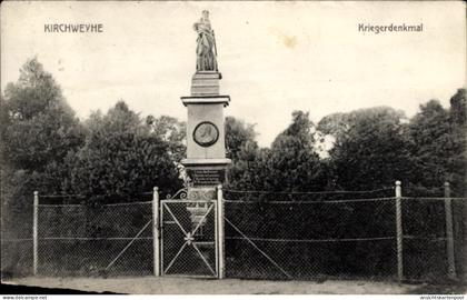 CPA Kirchweyhe Weyhe Niedersachsen, Kriegerdenkmal, umgeben von Bäumen, geschmückter Zaun