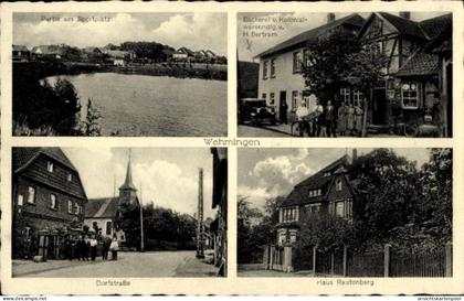 CPA Wehmingen Sehnde Region Hannover, Sportplatz, Bäckerei und Kolonialwaren Bertram, Dorfstraße