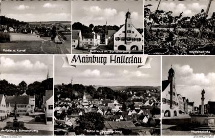 CPA Mainburg in der Hallertau Niederbayern, Partie am Kanal, Rathaus mit Salvatorberg, Markt, H...