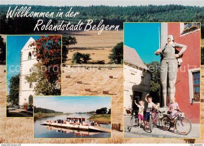 Belgern Elbe Bartholomaeuskirche Elbe mit Gierseilfaehre Roland Heidelandschaft