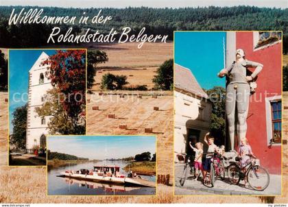 Belgern Elbe Bartholomaeuskirche Elbe mit Gierseilfaehre Roland Heidelandschaft