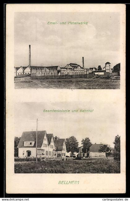 AK Bellheim, Beamtenkolonie und Bahnhof, Email- und Metallwerke