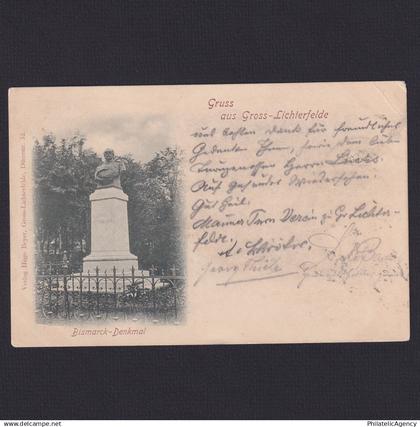 GERMANY 1899, Postcard, Berlin Bismark Statue, Railway Cancellation