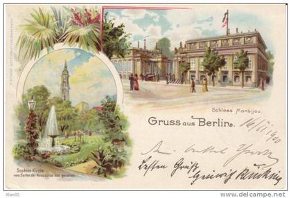 Gruss aus Berlin, Schloss Monbijou Sophien Kirche Church, c1890s/1900s Vintage Postcard