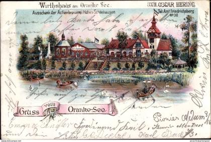 Lithographie Berlin Lichtenberg Hohenschönhausen, Wirtshaus am Oranke See