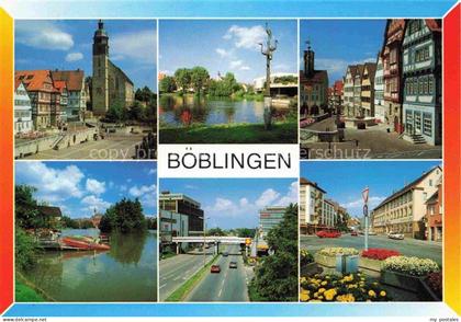 Boeblingen BW Marktplatz Stadtkirche See Reiher-Skulptur Fachwerkhaeuser Strasse