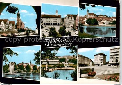 Boeblingen Ortsmotive Zentrum Kirche Schwanenteich Wasserspiele