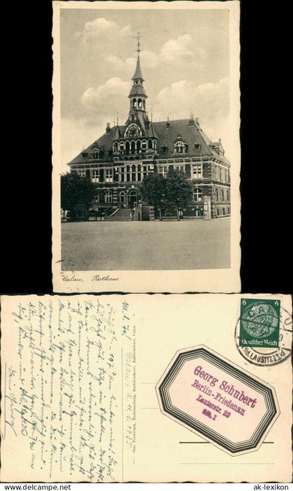 Ansichtskarte Calau Kalawa Rathaus Littfasssäule 1935