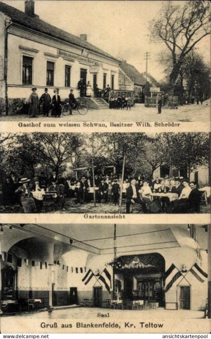 CPA Blankenfelde in Brandenburg, Gasthof zum weißen Schwan, Gartenansicht, Saal