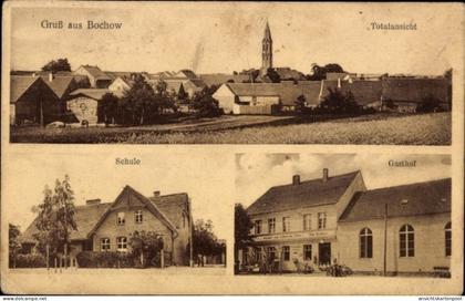 CPA Bochow Groß Kreutz an der Havel, Gruß aus Totalansicht, Schule, Gasthof