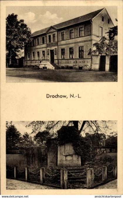 CPA Drochow Schipkau in der Niederlausitz, Gasthof A. Sawall, Kriegerdenkmal