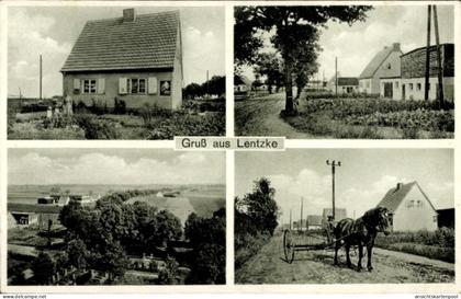 CPA Lentzke Fehrbellin, Gasthof, Straßenpartie, Pferd mit Fuhrwerk