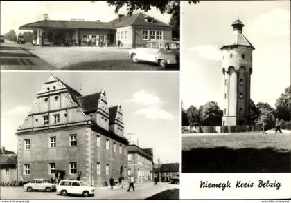 CPA Niemegk in Brandenburg, Autobahn Raststätte mit Tankstelle, Turm